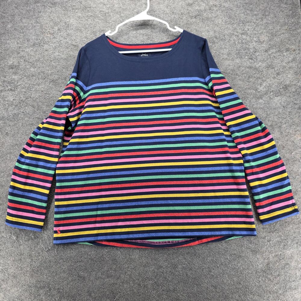 Joules T-Shirt Womens 16 Multicolor Striped Boat Neck Glitter Long Sleeve
